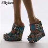Slippers Eilyken New Wholesale Green Serpentine Wedges High Heels Leisure Summer Sandal Women Shoes Woman Platform Mules220308