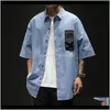 Jurk Shirts Mens Kleding Apparel Drop Levering 2021 Korte Mouwen Casual Shirt voor Zomer Kleren Hip Hop Punk Streetwear Effen Kleur Pocke