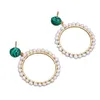 Guaiguai Jewelry Green Malachite Gold Kolor Big Circle Hoop Stude Kolczyki ręcznie robione dla kobiet prawdziwe klejnoty kamienna dama moda Jewellry7438962