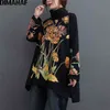 Dimanaf Oversize Women Hoodies Sweatshirts Pullover Lady Tops Floral Print Turtleneck Höst Vinter Bomull Tjock Lös kläder 210809