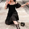 Girl's Dresses Girl Elegant One-shoulder Strap Lace Dress 2022 Summer Cake Princess Fashion Casual Black Red Party 4-15T