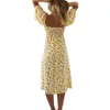 Women's Boho U Neck Ruffle Floral Wrap Maxi DrSplit Skirt X0621