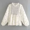 Mulheres Chic Impressão em Splicing Camisa Casual Femme Lanterna Sleeve Blusa Lady Tops Blusas S8135 210430