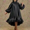 Kvinnor Black Dress Loose O Neck Long Lantern Sleeves Ruffles Patchwork African Large Plus Size Ladies Female Vestidos Robes 210416