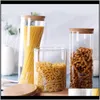 Bottles Jars High Borosilicate Kitchen Bean Flour Tin Grain Storage Box Sealed Glass Jar Bamboo Covered Foods Container 7F4Sa Ppyik