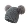 冬の子供の帽子と手袋2ピースセット0-3t幼児男の男の子の女の子帽子のスカルビーイの毛皮のボールニット子供の帽子キャップ210713