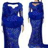 Plus Size Arabic Aso Ebi Mermaid Luxurious Prom Dresses Lace Long Sleeves royal blue Evening Formal Party Second Reception Gowns D7332527