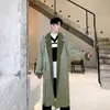 IEFB Mäns Koreanska Mode Mid Length Trend Coat Spring Bandage Green Causal Vintage Windbreaker med Bälte 9Y5432 210524