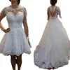 Frühling Langarm A-Linie Brautkleid 2 in 1 Applikationen Spitze Perlen Perlen Garten Brautkleider Illusion Zurück Durchsichtige Brautkleider 2022 Vestidos De Novia