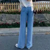 İlkbahar Yaz kadın Kore Buz Skil Vintage Artı Boyutu Uzun Denim Katı Tüm Maç Yüksek Bel Düz İnce Pantolon B14109X 210416