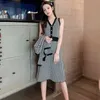 Office Lady Casual Plaid Print Two Pieces Pant Set Autumn Women Long Sleeve Button Top Short Jacket + dress Suits Matching 210520