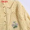 Women Krean Fashion Floral Embroidery Cropped Knitted Cardigan Sweater Vintage Long Sleeve Outerwear Chic Tops BE552 210416