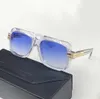 607 Crystal Clear Blue Square Sunglasses 56mm Vintage Sun Glasses for Men Fashion Shades with Box