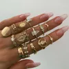 15 Uds. Anillos de nudillos de moneda de oro Vintage bohemio para mujer, anillos geométricos de flor de corazón hueco de cristal bohemio, conjunto de anillos de dedo para mujer, joya 2021