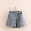Diseño casual de verano 2 3 4 5 6 7 8 9 10 años Botón de algodón Denim Gris Culottes cortos Shorts para niños Baby Girl 210529