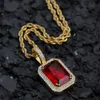 Crystal Cubic Zircon Tennis Chain Onyx Pendant Halsband Set Square Red Blue Stone Pendants Mens Smycken Gift