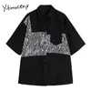Yitimuceng Nieregularna bluzka Kobiety Przycisk Koszule Oversize Turn-Down Collar Krótki Rękaw Summer Koreański Moda Topy 210601