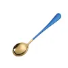 Stainless Steel Coffee stirring Spoons Colored Ice Cream dessert Cake Soup spoon 7-inch Reusable tea sugar round mixing spoons JJA9444