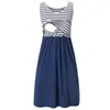 Robe de maternité Robe d'allaitement sans manches Femmes Stripe Allairage Grossesse Vêtements Femmes Enceintes Summer Soft