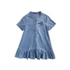 Foreign Style Girls Loose Ruffles Denim Dress Summer New Kids Leisure One Piece Garment Children's Princess Dresses Clothes X452 Q0716