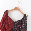 Sexy polka dot ruched dress women sexy bodycon mini floral Vintage boho club party es korean vestidos 210521