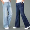Erkek Yeni Bahar ve Sonbahar Geniş Bacak Kot Pantolon Pantolon Renk Siyah Mavi Artı Boyutu Iş Rahat Pantolon 210331