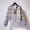 Осень зима одежда женщин свитеров печатает старинные теплые короткие кардиганы корейский стиль свободных мойер сутерос 17866 210415