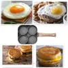 バーガー卵のハムパンケーキメーカーの木製ハンドルフライパンの鍋の無棒朝食
