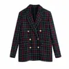 Lvwomn ternos mulheres jaqueta za 2021 xadrez blazers vintage breasted blazers mulher escritório ocasional primavera outono jaqueta feminina x0721