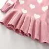 FocusNorm Jesień Zima Niemowlę Dziewczynek Sweter Sukienka Love Heart Druku Knit Z Długim Rękawem Ruffles A-Line Mini Dress 1-5y Q0716