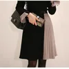 秋のファッション女性のドレス長袖Aラインパッチワークヒットカラースリムワークオフィスレディフォーマルプリーツ210529