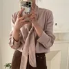 Chic Bow Women All Match Full Sleeves Solid Sale Vintage Streetwear Office Lady Shirts Elegance Blouses 210525