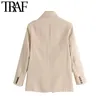 Femmes Mode Bureau Porter Un Bouton Blazers Manteau Vintage À Manches Longues Poches Femme Survêtement Chic Tops 210507