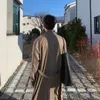 IEFB / Vêtements pour hommes Trench-coat mi-long à carreaux imprimé coréen beau surdimensionné automne coupe-vent à hauteur du genou double boutonnage 9Y3943 210819