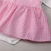 0-3yrs född sommar söt romper pojkar kläder gitter bomull rompers spädbarn baby girls jumpsuit 210417