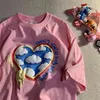 Summer Short Sleeve Women T-shirts Round Neck Large Size Female Tops Graffiti Love Cloud Print Cotton Harajuku Loose Tee Shirts 210720