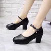 Dress Shoes 2021 Autumn Mid-Heel Comfortable Pumps Women's Soft Bottom Mom Middle-Aged Buckle Leather Chunky Heel