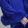 Nueva moda Primavera mujer abrigo de piel sintética cuero hierba cuello de piel de zorro Ponchos y capas señora púrpura chal capa abrigo de piel de lana Y0829