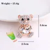 Big Crystal Heart Bear Brooch Cute Animal Pins and Brooches for Women Dress Coat Badges Jewelry