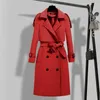 Kvinnors Trench Coats 2021 Höst Elegant Dubbel Breasted Coat Kvinnor Nedgång Krage Sashes Koreansk Vintage Long Kvinna CX1897