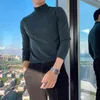 Casual Men Sweater Long Sleeve Warm Knittwear Half Turtleneck Slim Fit Pullover Homme Solid Clolors Bottoming Knitted Tops 210527