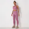 5 Farben Damen Zweiteilige Hosen Hipsterme Nahtloses Yoga-Set für Frauen Fitnessstudio-Outfits Sport-BHs Fitness-Leggings Trainingsanzug Activewear Sportwear