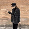 Women's Jackets Fashion Retro Coat Loose Plaid Woolen Ladies Stitching Suit Collar 2022 Korean Coats Women Drop