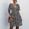 Black Leopard Dot Print Dress Casual Short Sleeve Beach Dresses Mini Elegant Dress Boho Summer Female Dress 210415
