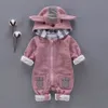 Iyeal秋冬の赤ちゃんのロンパースかわいいフード付き漫画耳幼児少女男の子ジャンパー子供幼児の衣装服210816