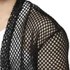 Men's Fishnet See through Cardigan Tshirt Ruffle Shawl Collar Long Sleeve High Low Hem Drape Cape Muscle Tops Camisetas Black 210522