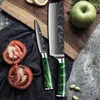 Set di coltelli chef Set laser Damasco Modello Damasco Sharp Kitchen Knives Cooking Tool Acciaio inossidabile Santoku Cleaver Slicing Utility Maniglia in resina verde