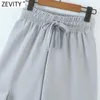 Zevity Safari 스타일 여성 빈티지 솔리드 컬러화물 바지 세련된 탄성 허리 활 묶어 바지 Femme Pantalones Mujer 바지 P990 210603