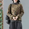Autunno Inverno Art Style Donna Cappotto O-Collo Pullover trapuntato Vintage Print Top donna cotone sottile caldo giacche basic D134 210512