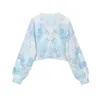 Women's Cropped Sweaters Autumn Winter Korean Long Sleeve Loose Tie Dye Print Short Sweater Knitted Pullovers Female Tops 210417